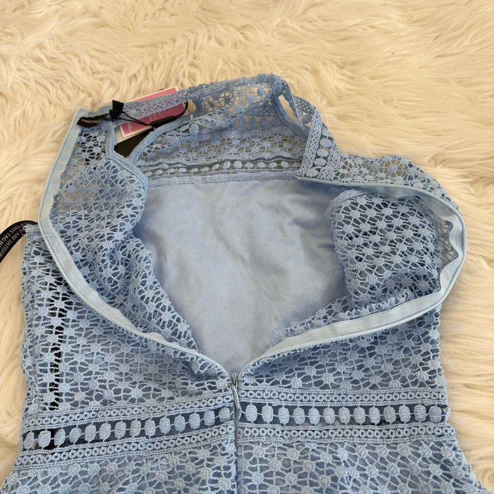 NWT Pretty Little Thing Raine Dusty Blue Ruffle Mini Dress - Picture 7 of 10